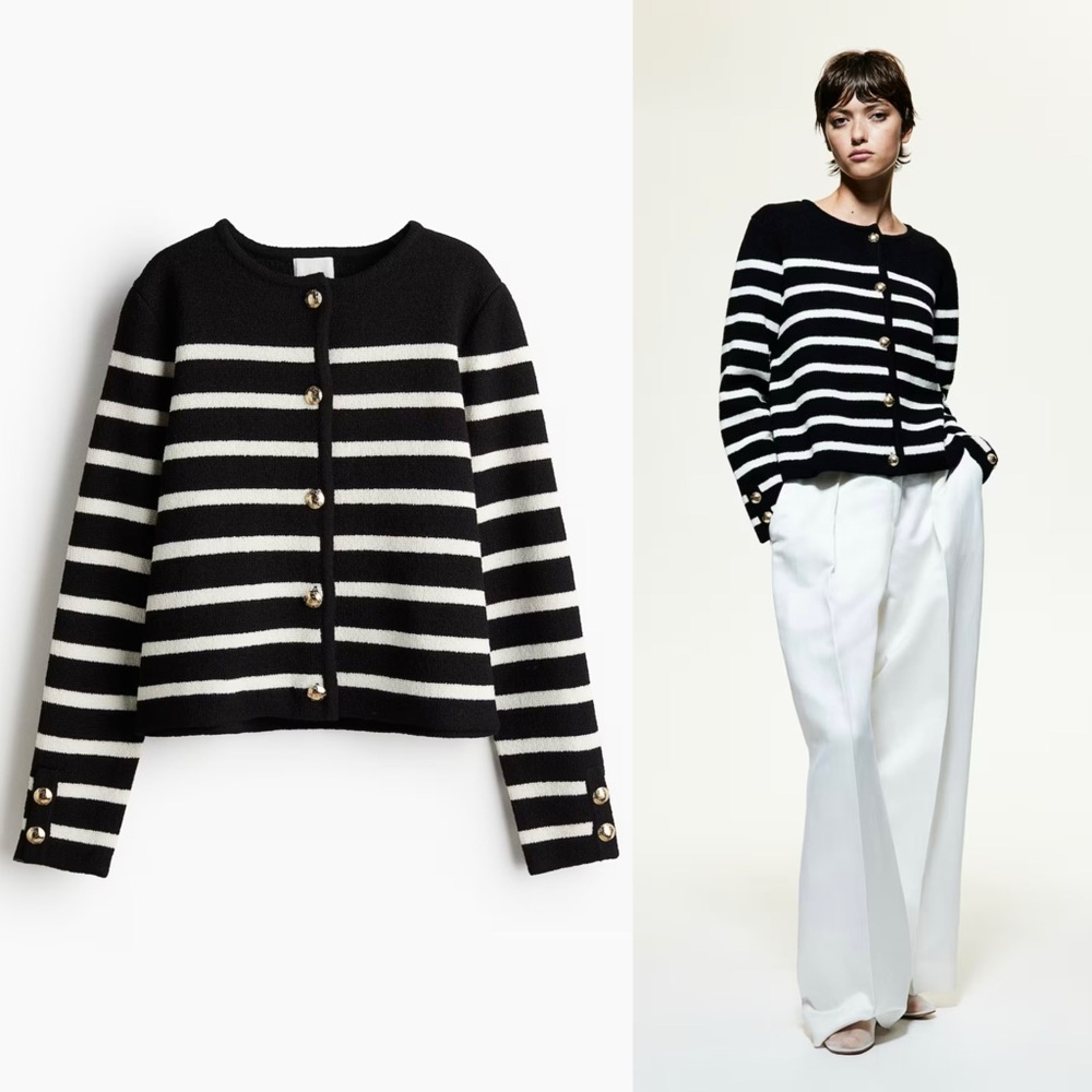 Blue/White Striped Knit Cardigan (S)